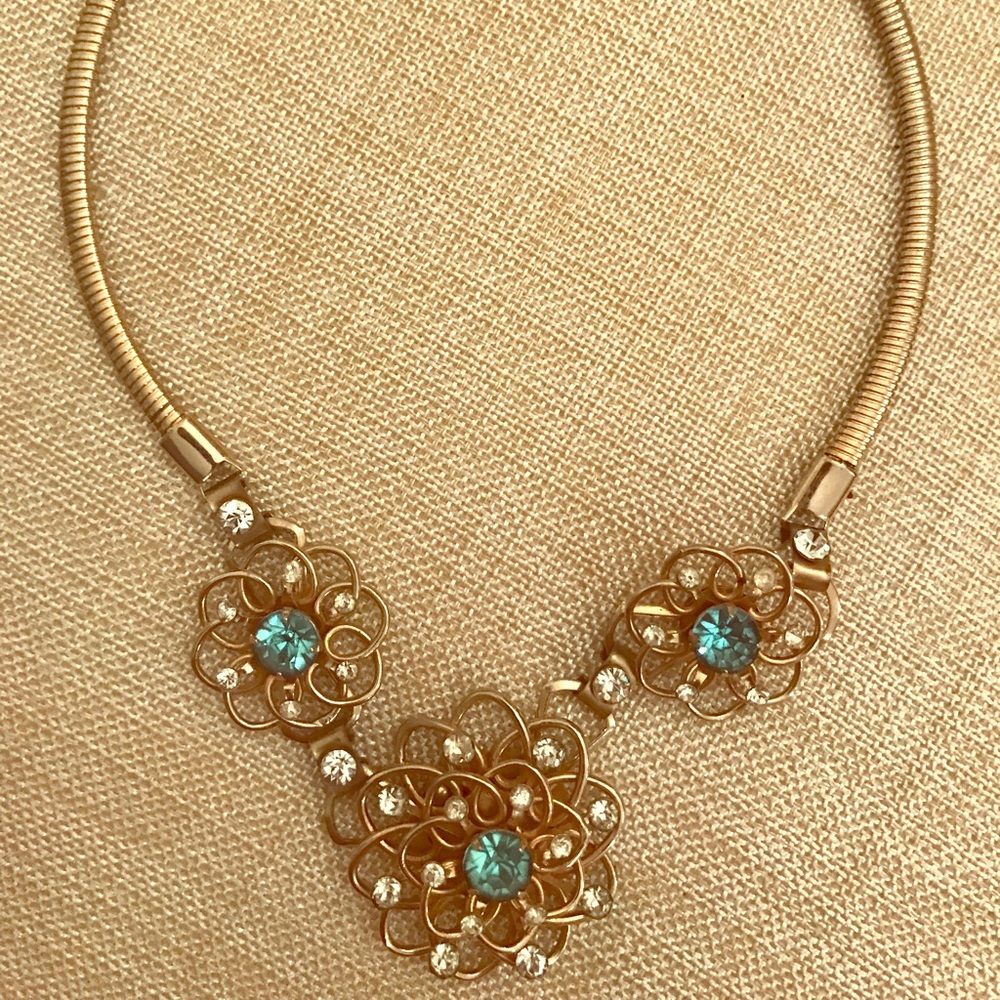 Vintage gold and blue stone necklace and bracelet
